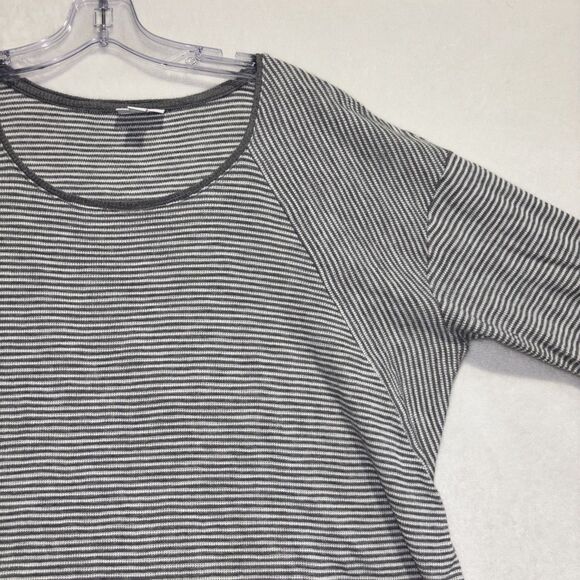 J. Jill Grey White Striped Knit Long Sleeve Scoop Neck Waffle Top Size XL - Picture 4 of 14